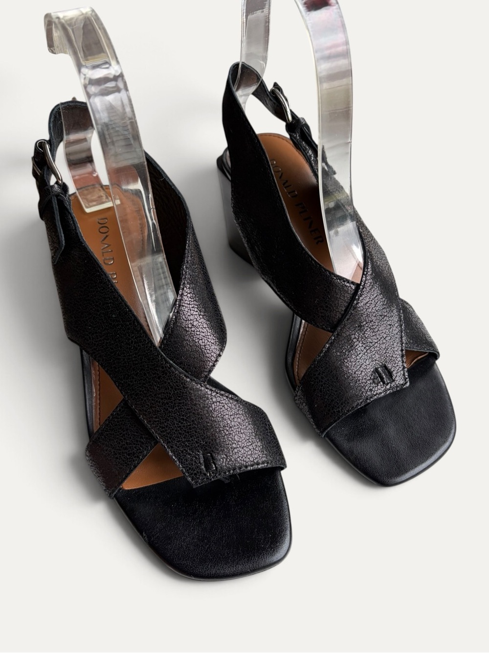 Donald J. Pliner Black Leather Crisscross Slingback Sandals Brazi